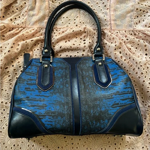 ORIGINAL BY SHARIF Sharif Couture BLUE SUEDE AND CROCODILE PRINT handbag - Picture 2 of 8